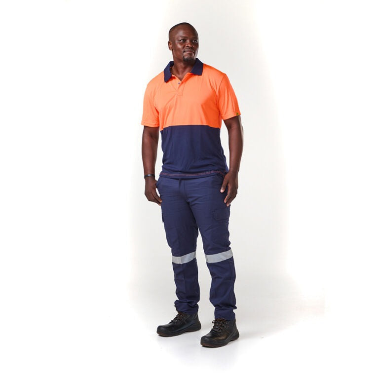Dromex 100% Polyester Premium Quick Dry Golf Shirt 2Tone Orange/N Blue