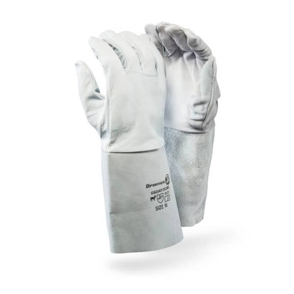 Pair of gray gloves with brand logo on a white background