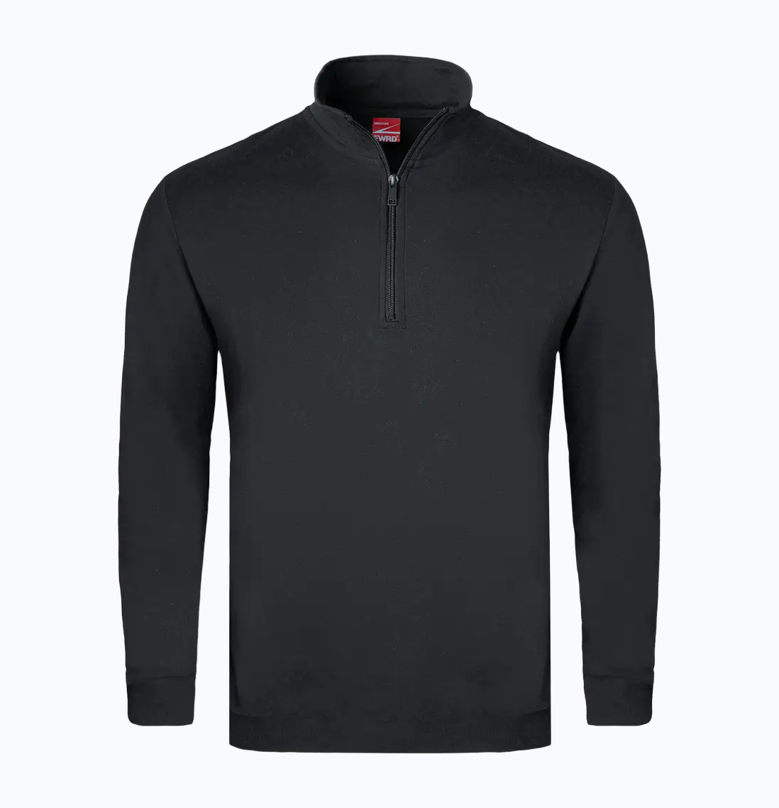 Black quarter-zip sweatshirt on a white background