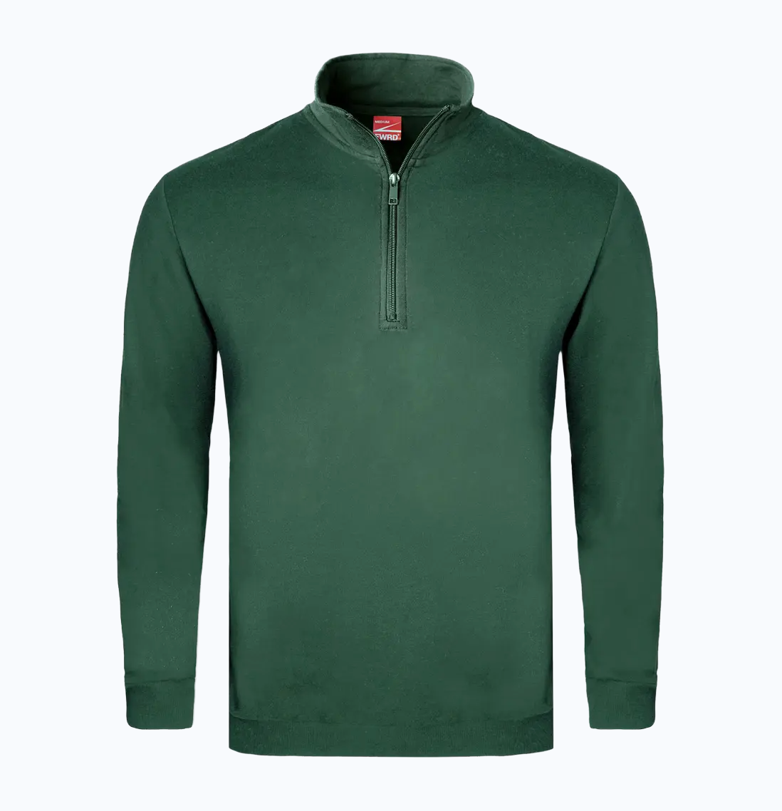 Green long-sleeve shirt with a quarter zip on a white background