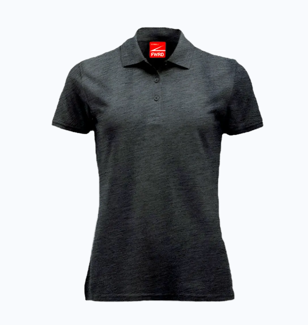 Dark gray polo shirt with a brand logo on a white background