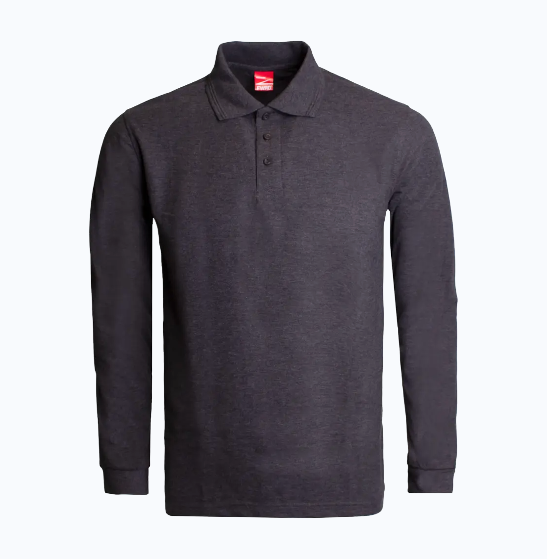 Dark gray long-sleeve polo shirt on a white background