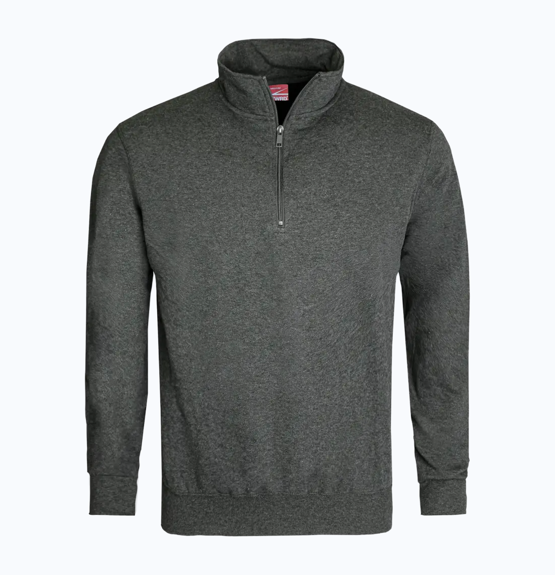 Dark gray pullover with a quarter zip on a white background