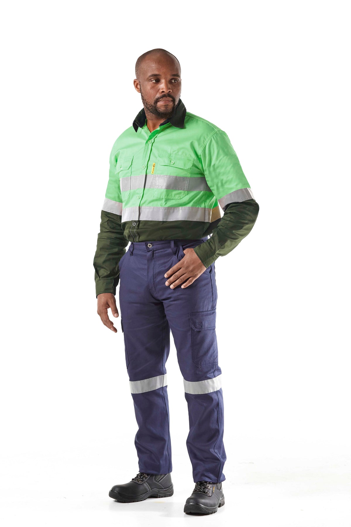 Dromex EVOTECH 65/35 Polycotton Hi-Vis Vent Long Sleeve Shirt Lime/Olive Green
