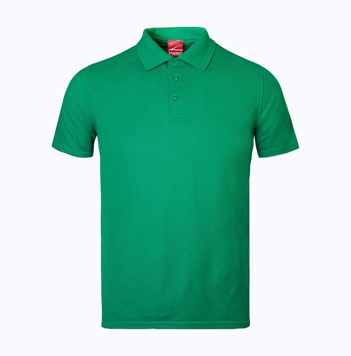 Green polo shirt with a brand logo on a white background