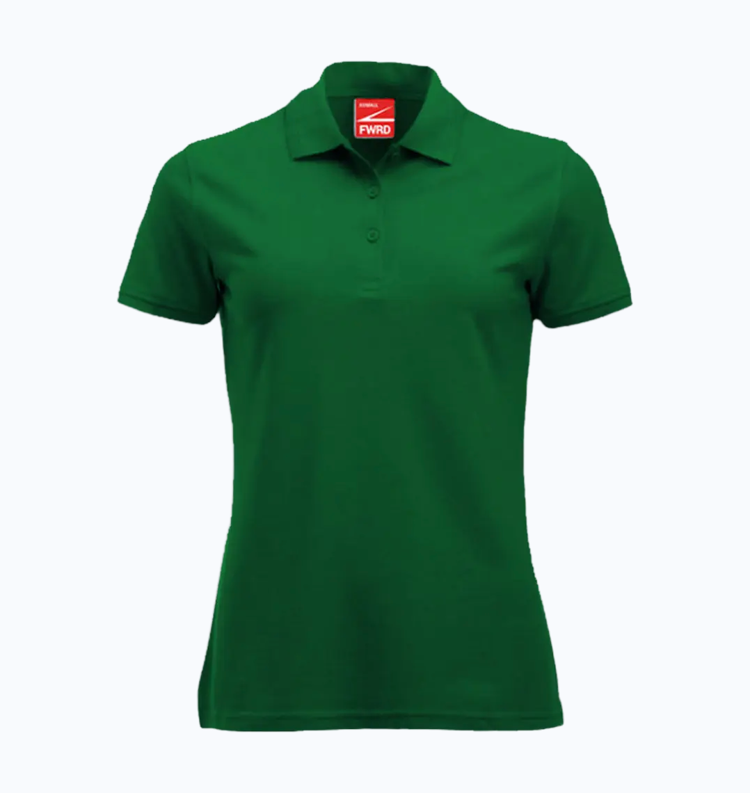 Green polo shirt with a brand logo on a white background