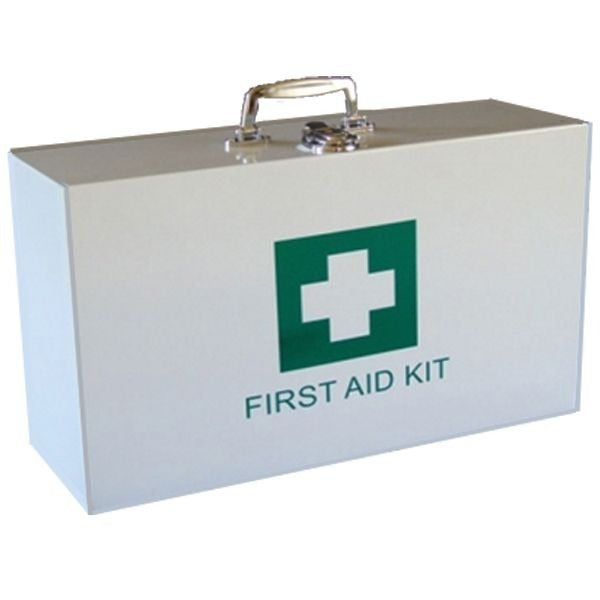 White first aid kit with green cross symbol on a white background
