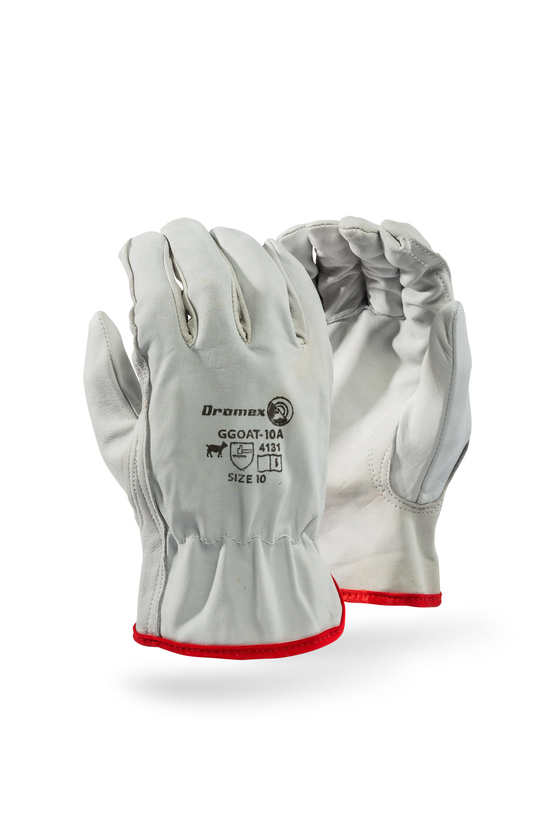 Pair of white gloves with red accents on a white background