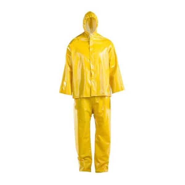 Yellow raincoat and pants set on a white background