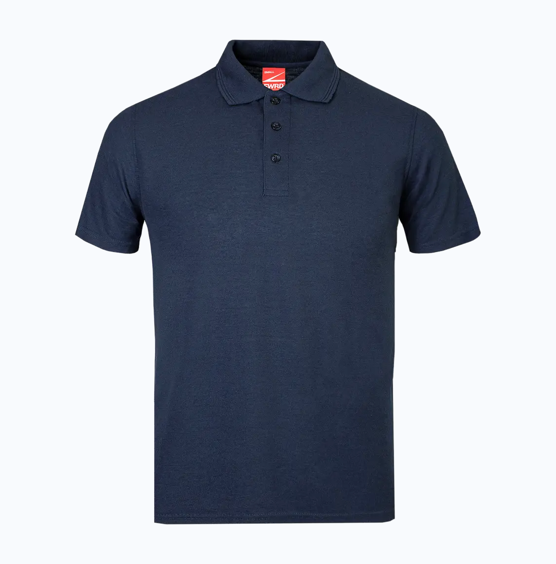 Navy blue polo shirt with a brand logo on a white background