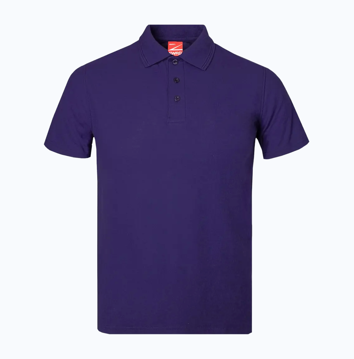 Purple polo shirt with a brand logo on a white background