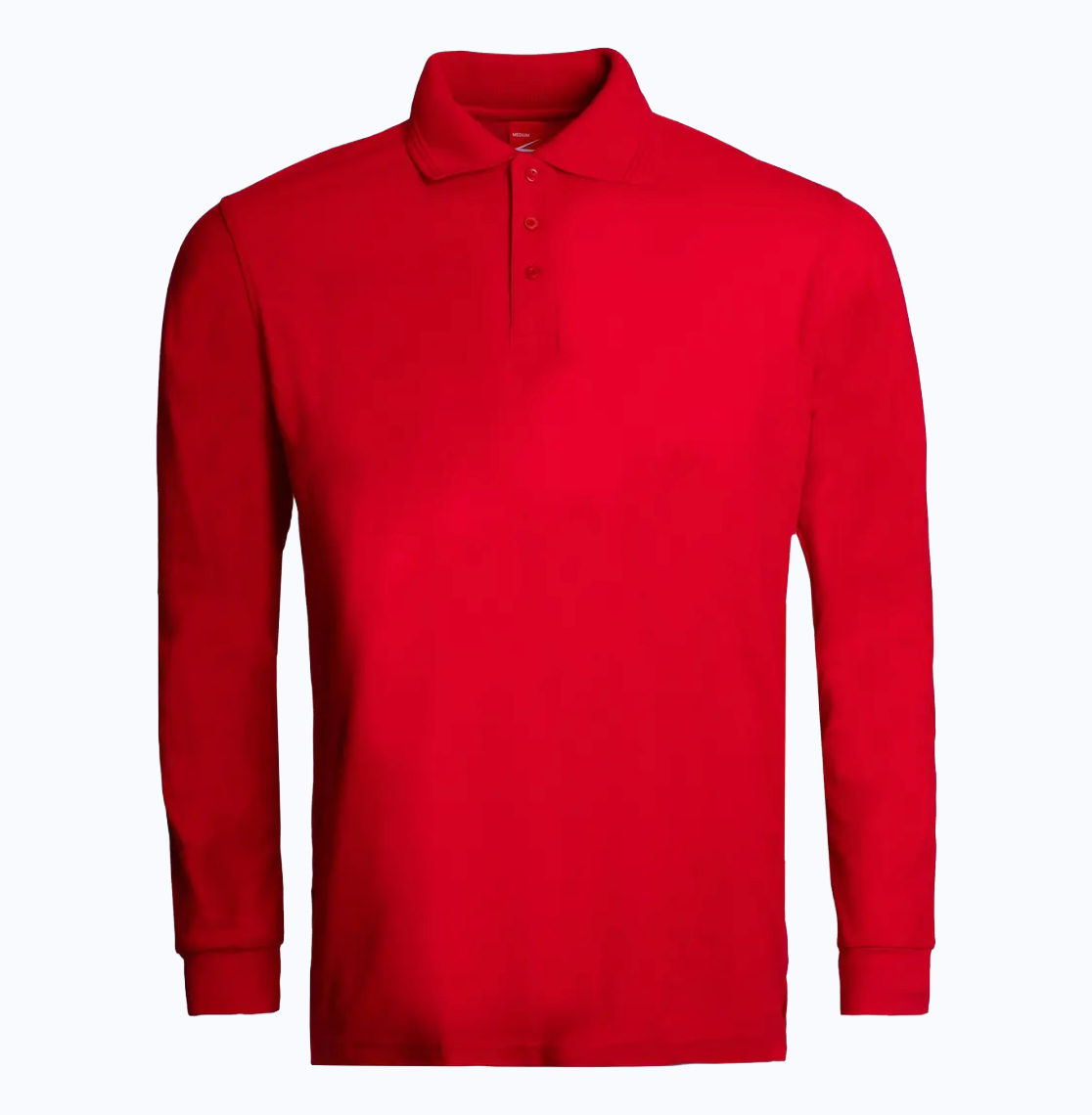 Red long-sleeve polo shirt on a white background