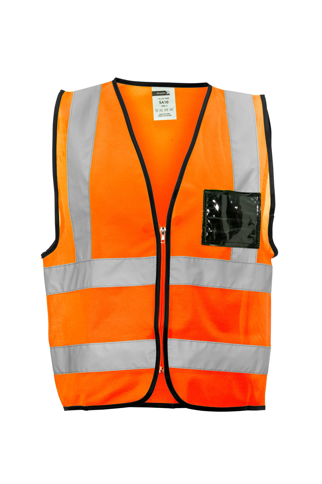 Orange safety vest with reflective stripes on a white background