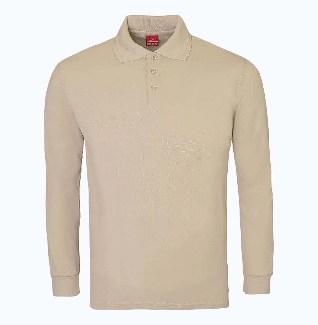 Beige long-sleeve polo shirt on a white background