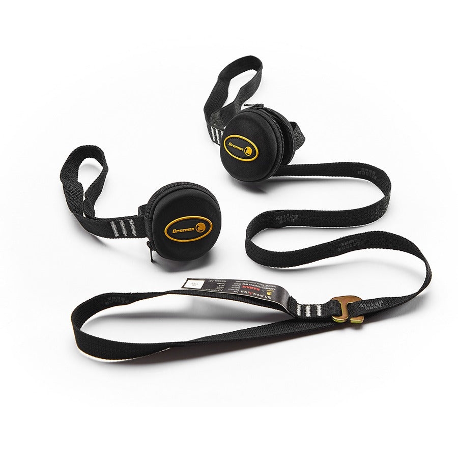 Black dog leashes with brand logo on a white background