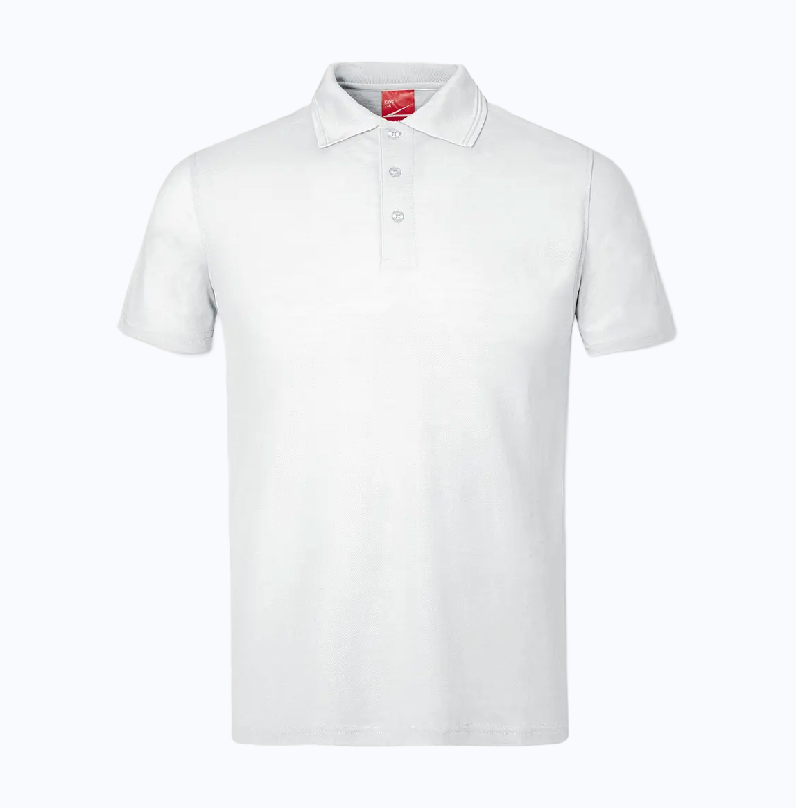 White polo shirt with a brand logo on a white background