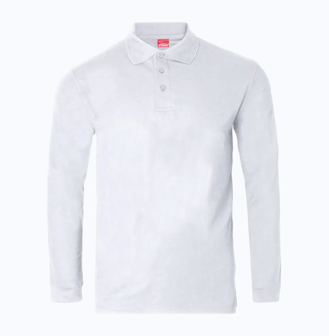 White long-sleeve polo shirt on a white background