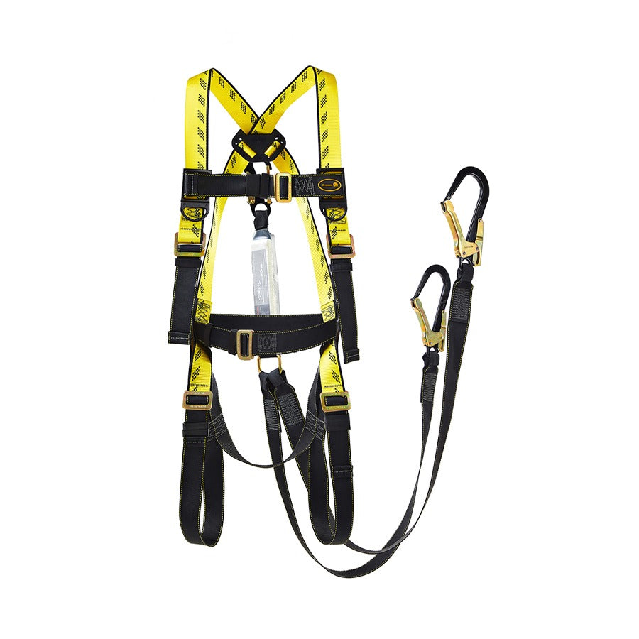 Dromex Full Body Harness with Waist Belt, Attached Double Lanyard + Scaffold Hooks DFA-PN21