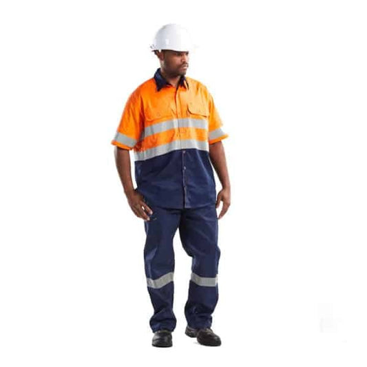 Dromex Hi Viz Vented Shirt Short Sleeve Orange/Navy
